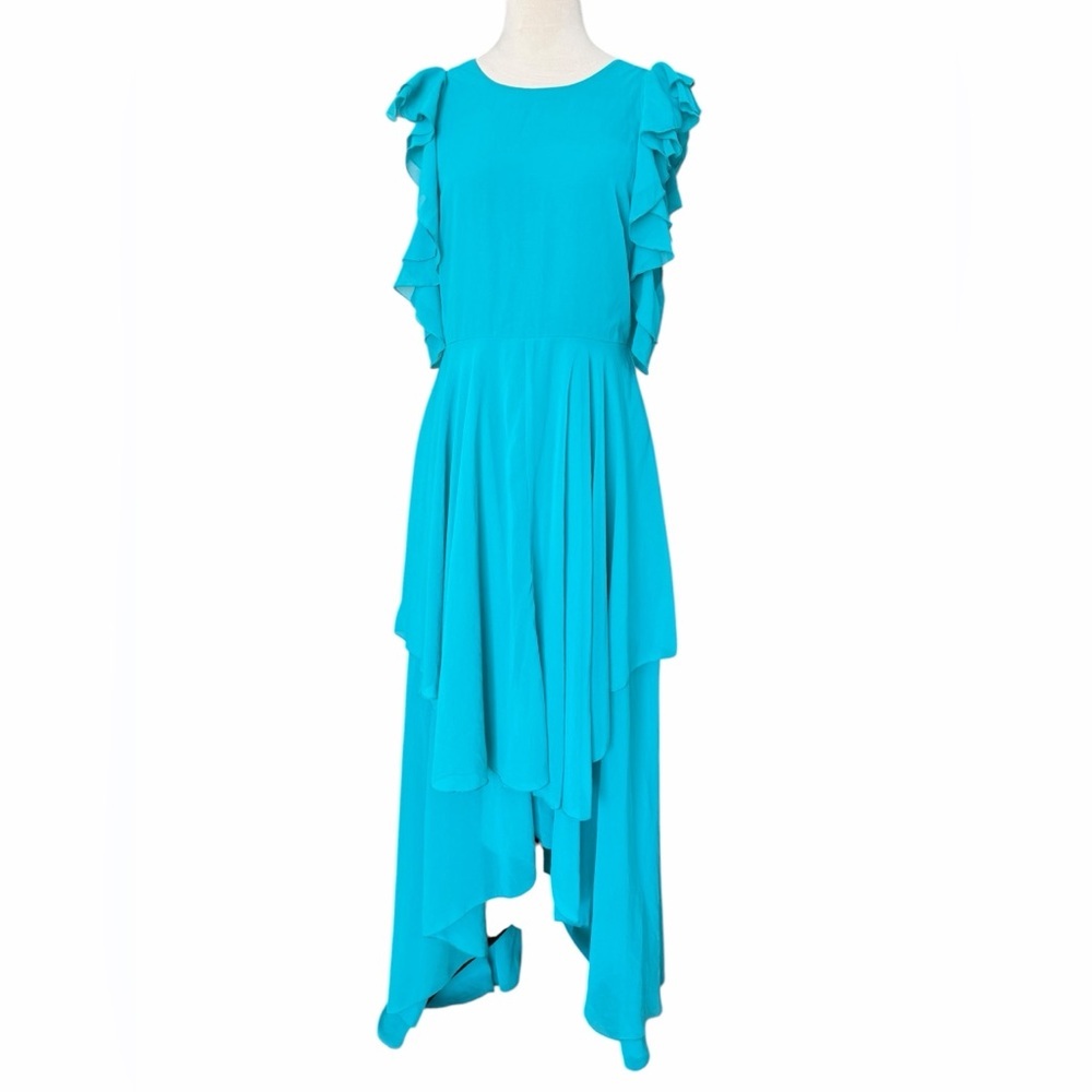 ASOS Vibrant Blue High Low Ruffle Flowy Open Back Dress - Picture 2 of 8